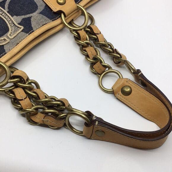 Coach Blue and Tan Tote Bag - Picture 6 of 16